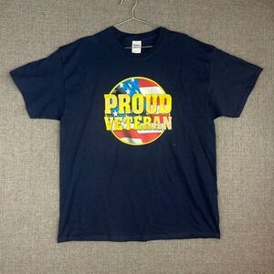 Gildan Proud Veteran T Shirt Mens XL Patriotic USA Flag Graphic Tee‎
